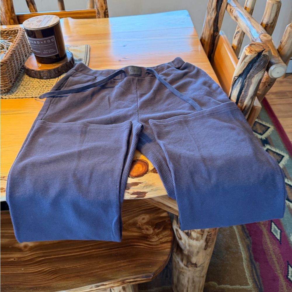 Waffle Knit Drawstring Track Pants in Dark Blue